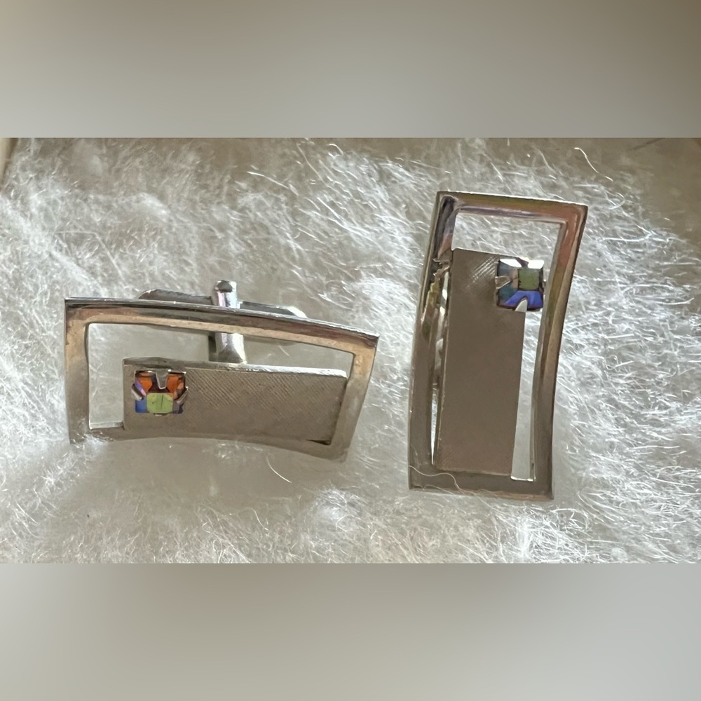 Vintage "Swank" Cufflinks with Opalescent Multicolor Accents